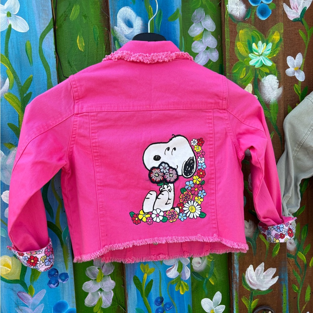 Garanimals Hot Pink Snoopy Floral Cropped Jean Jacket